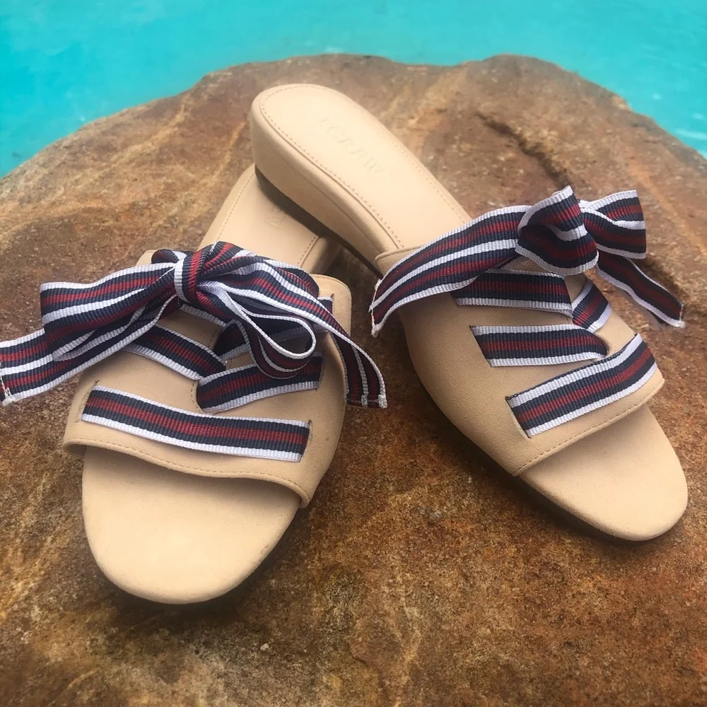 J. Crew Mini Wedge Slides with Lace-Up Ribbon NWOT